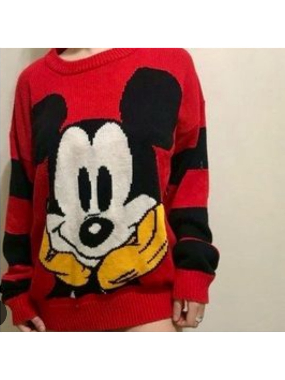 Mickey Mouse Disney Curt Cobain Stripes Chunky Vintage Sweater L Grunge